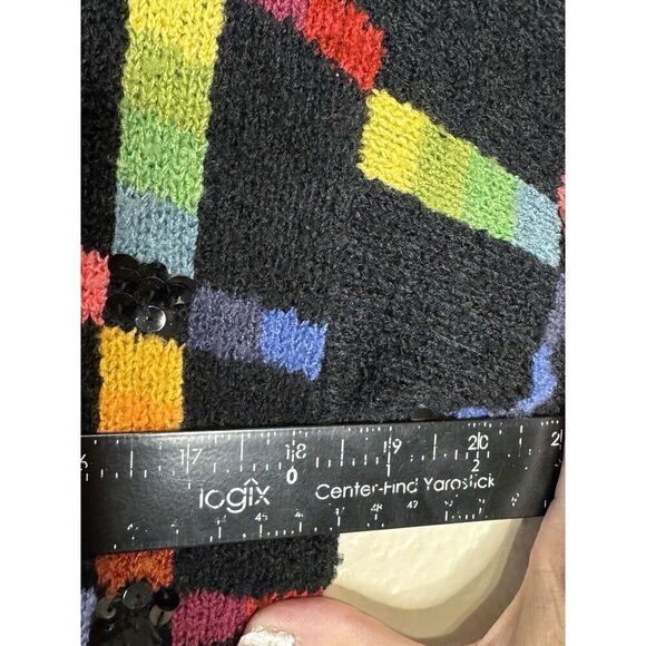 Janes Closet Art To Wear Button Cardigan Sweater Sequins Rainbow Plaid Vintage S - Picture 4 of 5